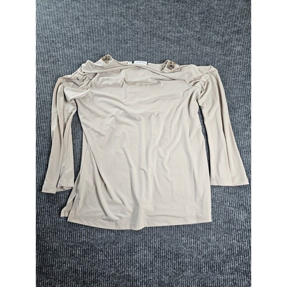 Susan Graver Embellished Tunic Top – Beige Long Sleeve Women’s SZ M - Picture 7 of 7